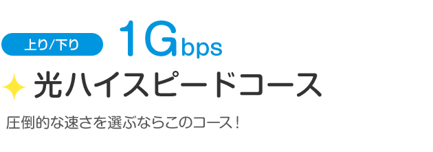 下り／上り1Gbps「光ハイスピードコース」圧倒的な速さを選ぶならこのコース！